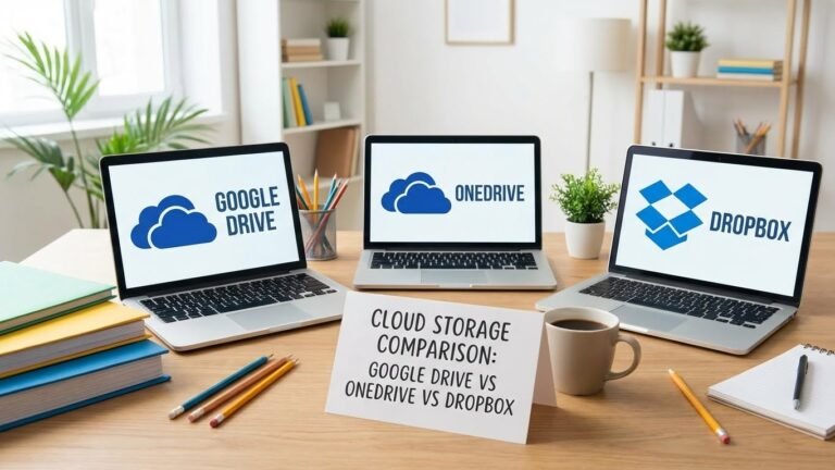Cloud storage comparison of Google Drive, OneDrive, and Dropbox